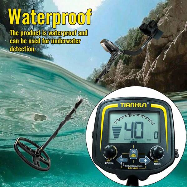 1pc TX-850 High Sensitivity Metal Detector, Deep Underground Gold Mine Detector, Adjustable Shaft, Precise Search Mode, Ergonomic Handle And Detector Stand, For Gold, Iron, Silver, Copper And Non-Ferrous Metal Detection (Batteries Not Included)