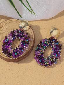 1 par de pendientes tejidos a mano con cuentas de cristal de moda para mujer, estilo bohemio, adecuados para días festivos, uso diario, regalo, boda, Ramadán, accesorios de primavera/verano