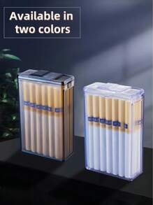 1 Peça Estojo de Cigarros Portátil Personalizado com Capacidade para 20 Cigarros, Cor Branca/Café Transparente, Tampa Deslizante Criativa Anti-Esmagamento e Anti-Umidade para Armazenamento de Cigarros, para Homens