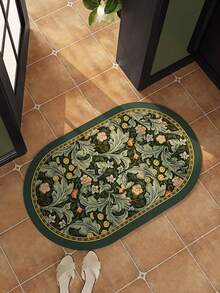 1/3pcs Set Dekorasi Rumah Motif Daun Vintage, Keset Anti Selip Penyerap Air untuk Kamar Mandi, Keset Mandi Motif Vintage dari Gel Silika, Keset Kaki Penyerap Air Bentuk U untuk Toilet & Wastafel, Ketebalan 2,5mm untuk Dekorasi Lorong, Kamar Mandi, Dapur, dan Karpet Dapur - Hijau Retro - View 6