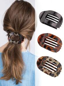 法式扁平椭圆发夹、豹纹发夹、多功能发夹、扁平鳄鱼皮发夹、弧形树脂发夹、发饰 - 彩色 - 查看 2