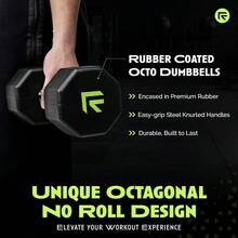 Rubber Coated Dumbbells No Roll Design EasyGrip Steel Knurled Handle Weights Dumbbells Set For Strength Training Ideal Weights Set For Home Gym 1060 LBS SOLD INDIVIDUALLY - Green Octo+15 LB - View 3