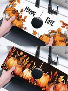 Faucet Cover, Halloween Pumpkin Faucet Cover, Set The Holiday Atmosphere, Bathroom Faucet Splash Guard Mat, Waterproof And Anti-Slip Faucet Pad, Kitchen Countertop Accessory, Kitchen And Dining Table Accessory, Sink, Moisture-Proof And Absorbent Pad, Absorbent Dish Drain Mat, Multi-Functional Absorbent And Anti-Slip Pad