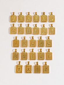 1pc 18K Gold Plated Stainless Steel English Letter Pendant Necklace, 26 Letters, Suitable For Men And Women Daily Wear - Gold - View 5