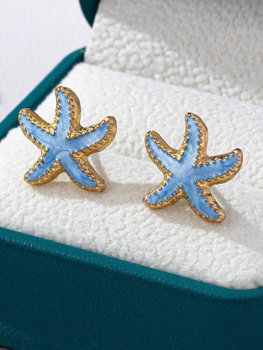 1 par de pendientes tipo mariposa con estrella de mar de aleación de colores 3D chapados en perla de moda
