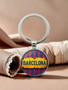 1 件巴塞罗那足球俱乐部复古条纹吊坠钥匙扣，带有“BARCELONA”文字，适合作为体育迷、父亲节、母亲节、生日和节日礼物汽车配件可爱哥特 Y2k - 銀色 - 查看 2