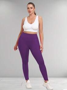 Leggings Plus Size Femininas com Bolsos, Calça de Ioga Elástica com Controle de Barriga, Cintura Alta, Leggings de Exercício - Bold Plum - Visão 7