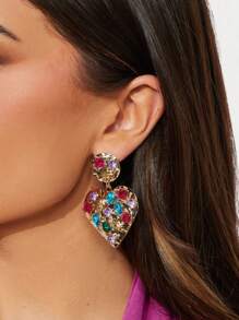 1 paire de boucles d'oreilles style vintage avec pendentif en forme de cœur et faux diamants verts, convient pour le banquet et les tenues de mariage