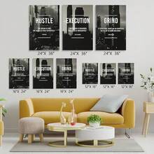 GUBIYU Black Hustle Grind Execution Wall Art Set Of 3 Framed Canvas Office Inspirational Motiviational Wall Decor Art Positive Quotes Posters Living Room Pictures Walls Decor Mens Guys 12x16 - 黑白灰喧囂藝術 - 查看 4