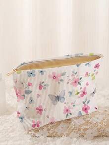 1pc Portable Butterfly & Flower Pattern Dual-Sided Printed Zipper Makeup Bag, Multifunctional Travel Toiletry Organizer Pouch,Fall Decor,Autumn Decor,Room Decor - Multicolor - View 4