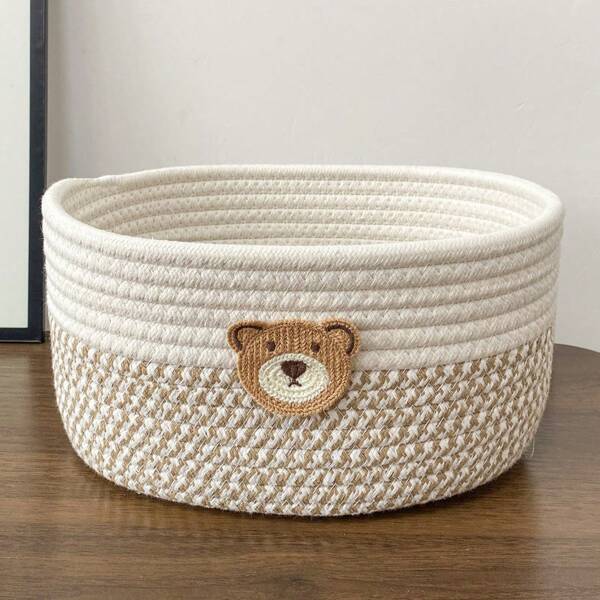 1pc Handmade Cartoon Rope Woven Organizer Basket, Pet Supplies Storage Bin, Home/Office Desk Clutter Organizer, For Keys, Cosmetics, Jewelry