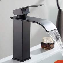 1pc Nordic Black Copper Core Waterfall Faucet, Cold & Hot Sink Basin Bathroom Cabinet Single Hole Tap