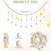 Wooden Photo Hanger With Boho Beads - Aesthetic Wall Decor For Bedroom, Nursery, Dorm | Natural Wood Frame, Linen Rope, Minimalist Home Decor, Picture Display, Rustic Chic Style - 卡其色 - 查看 10