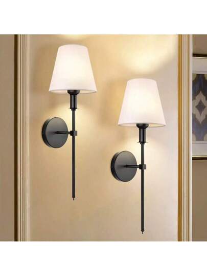 Pieces Of Wand Mounted Lamp Fixtures, Bedrooms Bathrooms, Moderne Dressing Tafel Lighting Matte Zwart Or Goud Country Lanterns Fabric Lampshades, Living Rooms, Mirrors, Corridors, Kitchens view 7