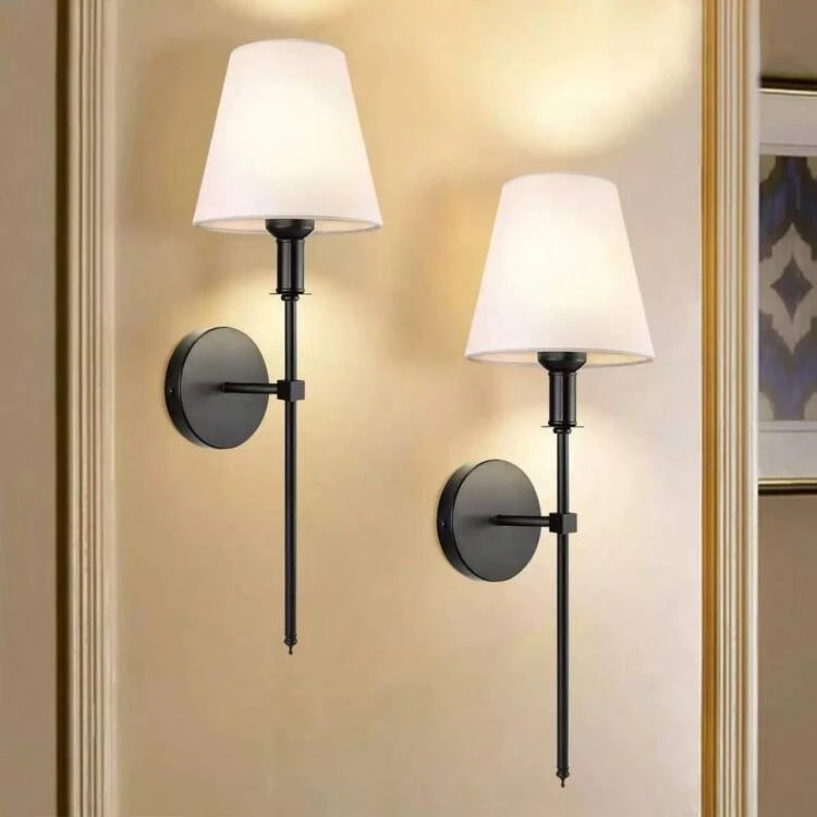 2pcs Modern Matte Black Or Gold Country Style Wall Sconces With Fabric Shades, Suitable For Bedroom, Bathroom, Vanity, Living Room, Mirror, Hallway And Kitchen - Two Wall Lamps - View 7