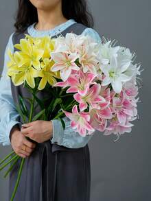 1 件高品质人造长茎十头百合，家居装饰配件婚礼过道插花