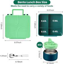 Lonchera Bento para Niños con Termo de Sopa de 8oz, Contenedores de Comida a Prueba de Fugas para Niños con 4 Compartimentos, Termo Aislado para Comida Caliente para la Escuela, Viaje-Púrpura - Verde - Ver 7