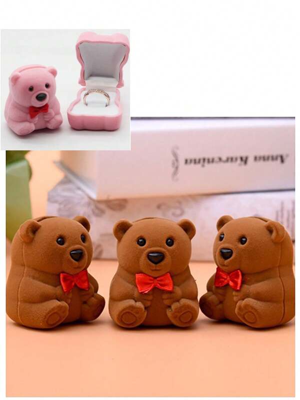 1 Piece Cute Cartoon Pattern Plush Bear Hoop Dangle Earrings Jewelry Box For Fan Gift Boxes Organizer Accessories Jewelry Jewelry Box, Graduation Gift Boxes, Confession Proposal Ring Boxes, Graduation Gift Boxes For Women Storage Organizer Travel Essentials Gift Back To School