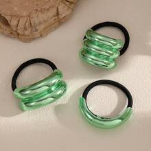 3 件几何图案休闲锌合金装饰发圈/发带，适合女性日常佩戴，马尾辫夹，发圈，发橡皮筋，发绳，发饰