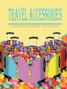 彩色糖果豆图案行李箱盖，万向轮行李箱盖防尘保护套行李箱，底部拉链和带扣双重密封，使行李箱更贴合，亮色水果拉链图案行李箱盖保护套防尘套，行李箱防尘套旅行配件，用于返校用品，返校旅行配件袋，用于学校的学校配件学校用品