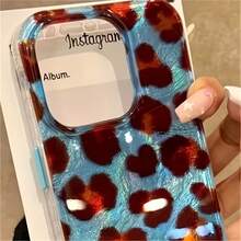 Estuche para teléfono Estuche para teléfono móvil con patrón de glaciar con orificio grande de 1 pieza con fondo azul y estampado de leopardo retro, compatible con los modelos 11, 12, 13, 14 Plus, 15 y 16 Pro. - Colores mixtos 1 - Ver 4