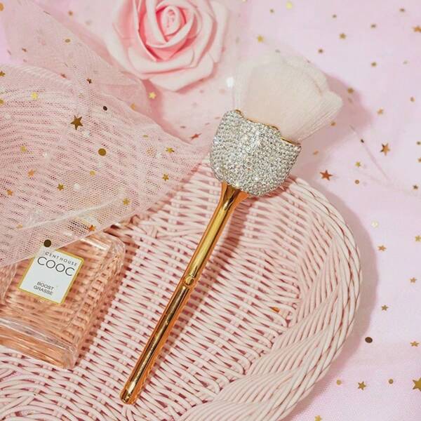 1PC 2025 New Rhinestone Rose Makeup Brush – 3-In-1 Soft Bristles For Foundation/Blush/Setting Powder, Travel-Friendly & Easy Clean, Luxury Sparkling Handle, Perfect For Daily/Work/Trip Beauty (Ideal Gift)