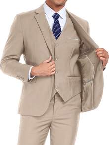 Furuyal 男士西装优雅修身单排扣商务三件套西装男士西装外套马甲裤领带套装婚礼旅行派对舞会香槟色尺码 XS-3XL
