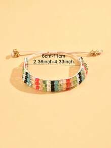1pc Unisex Boho Geometric Square Multi-Layer Faux Crystal Beaded Braided Adjustable Bracelet, Design