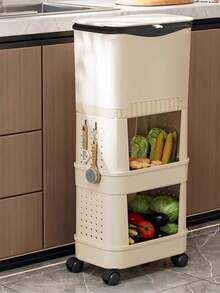 1 قطعة سلة القمامة المنزلية لعام 2025 الجديدة، سعة كبيرة متنقلة ذات طبقتين طويلة وكبيرة، وعاء قمامة مرتفع، مخصص لتخزين الخضروات