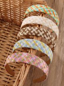 1 件/5 件女士夏季波西米亚风格发饰，简单别致的多色拉菲草编织头带，各种图案，适合春夏季、派对、度假、日常服装、发带、发箍、秋季