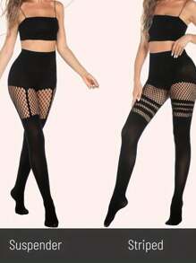 2 Pares de Meia-Calça Sexy com Recorte, Meias de Rede Texturizada com Decote em Halter e Meias de Rede de Pesca Sexy, Elegantes e Versáteis