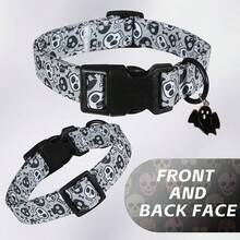 Halloween Skull Dog Collar With Ghost Flower Pendant, Suitable For Male And Female Cats, Small, Medium And Large Dogs. - Grey - View 3