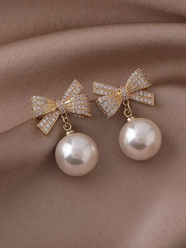 1 Pair Bow Knot And Pearl Earrings For Women, Fashionable And Elegant, Versatile Earrings