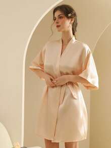 Women's Silk Robe, Lightweight Open Front Long Robe, Suitable For Bridal, Friends, Home And Hotel Wear - Champagne - View 2