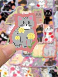SCXXBSW 50 piezas Conjunto de pegatinas impermeables con diseños lindos de flores y gatos, pegatinas de dibujos animados geniales adecuadas para portátiles, patinetas, equipaje - regalo perfecto para amantes del arte, también adecuado para útiles escolares y temporada de regreso a clases papelería manualidades libro de sticker estikers - Multicolor - Ver 4
