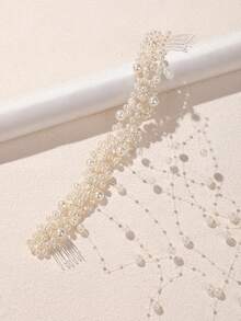 1pc Handmade Pearl Pendant Tassel Hair Clip, Beautiful Cross-Border European And American Style Hair Accessory For Wedding, Party, And Bridal Hairstyles - White - View 4