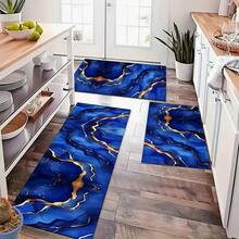 1 Stück goldene Samt Blau Abstrakte Kunst Flur Matte, Luxuriöser dekorativer Wohnzimmer Teppich, Weiche bequeme Lässig Laufmatte rutschfest waschbar Küchenboden Matten, Rutschfest Diatomit Küchenteppich, Küchenmatten - Verschiedenfarbig - Übersicht 1