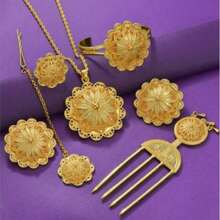 7 件套金色镂空首饰套装，包括耳环、戒指、项链、手链、发饰套装，适合在派对、生日等场合作为女性礼物 - 彩色 - 查看 5