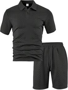 Men Plus Size Polo Sets - Black - View 3