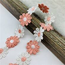 1 yarda 25mm Lindo de encaje con flores de margarita coloridas para tejer cinta bordada de boda DIY hecha a mano con parches, suministros de costura, manualidades - Elige colores - Ver 7