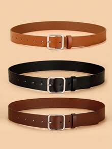 3条复古纯色搭扣装饰宽边腰带，适合日常佩戴，女士腰带，秋季，万圣节