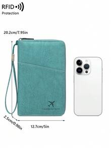 CHARM INFINITE 新款 RFID 防盗刷护照夹，可收纳多本护照，旅行票证整理包，亲肤拉链长款护照夹，可拆卸腕带，情人节礼物，送给妻子或女友的旅行必备，假日度假护照夹，女士家庭旅行护照夹 - 藍色 - 查看 2