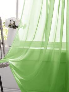 1pc Sheer Voile Curtain, Lightweight Translucent Fabric, Sun Blocking & Heat Insulation, Rod Pocket Top Design, Good Drapability, Suitable For Living Room, Bedroom, Balcony Decor | Autumn Decoration, Room Decor - Green - View 5