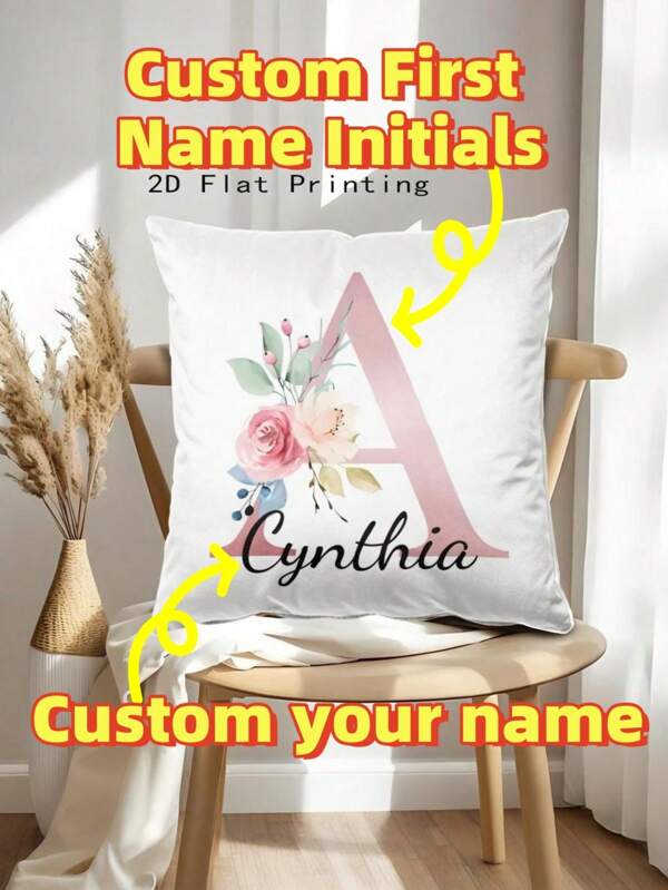1pc Customized Text & Color Decorative Throw Pillow Cover, Single-Sided Printed Name Cushion Cover, Modern Style Home Decor, Customized Pillowcase