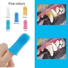5pcs Pet Silicone Toothbrush, Soft Silicone, Effectively Cleans Pet Oral Debris, Dog & Cat Toothbrush, Pet Dental Cleaning, Suitable For Small & Large Pets, No Toothpaste, Best For Cleaning Pet Teeth. (5pcs Set: White + Blue + Pink + Orange + Dark Blue)