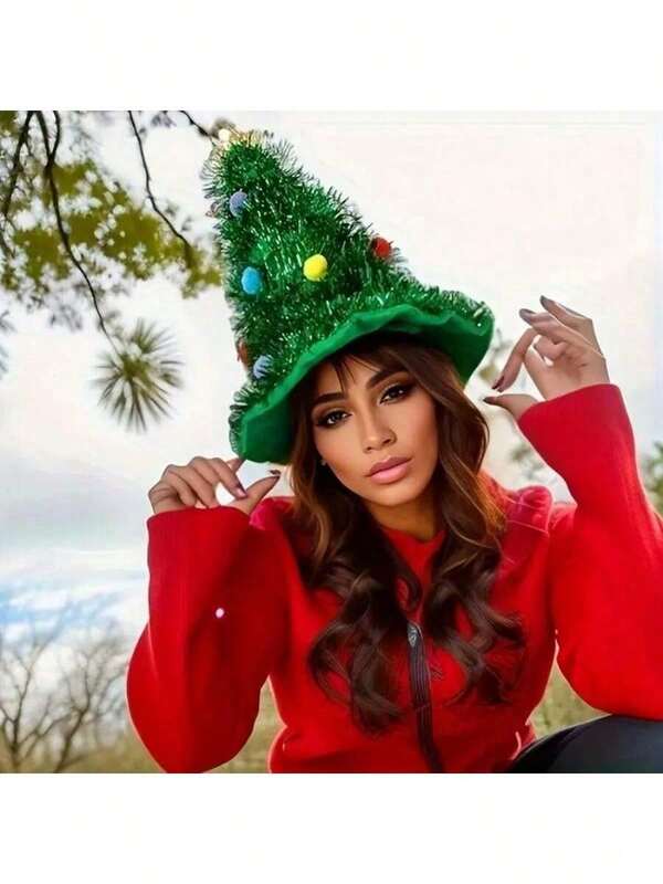 1pc Christmas Tree Shape Witch Hat With Unique Red And Green Color Matching Appearance Comfortable To Wear It Is A Surprise Gift For Festival Parties Family Gatherings