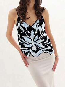 Women's Glitter Sequin Cami Tops Sleeveless Spaghetti Strap V Neck Camisole Summer Clubwear - 彩色 - 查看 5