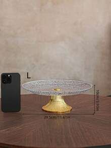 1pc Creative Afternoon Tea Snack Display Tray, Wooden High Foot Platter For Living Room, Coffee Table, Dining Room Decor, Suitable For Party, Home, Wedding, Dining Table - Transparent Floral-gold Feet - View 11