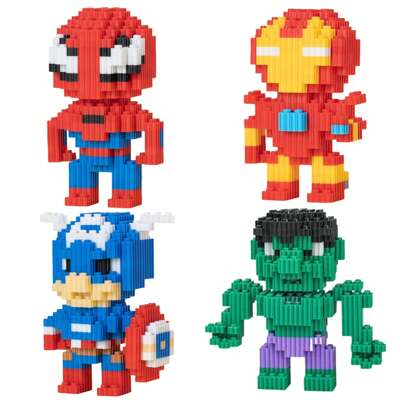 Bloques de construcción lindos, figuras de superhéroes de Marvel, dibujos animados, anime, juguetes de ensamblaje de ladrillos, modelo de regalo, figura Kawaii, decoración de habitación, decoración de Halloween, regalo de cumpleaños, adornos de escritorio