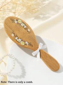 1件个性化名字花朵印花蝴蝶结装饰竹制发梳，防静电便携式发梳，婚礼礼物，伴娘礼物，名字发梳，定制名字礼物，生日礼物，派对回礼，周年纪念礼物，独特小礼物，圣诞节美容配饰，少女时代，北欧风格 - 黃色 - 查看 7